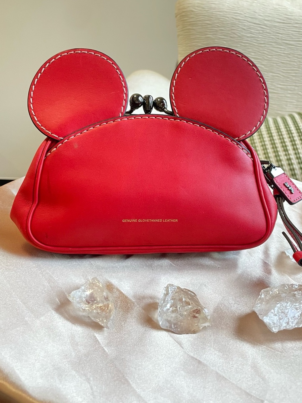 Coach x Disney Mickey Red Ear-Accent Kisslock Wristlet Clutch Bag Authentic